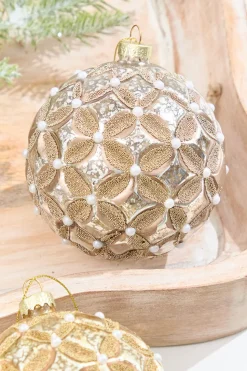 5” Mercury & Pearl Beaded Glass Ornament