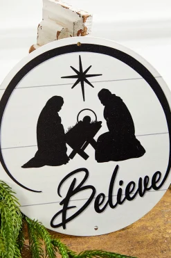 8" Metal Believe with Nativity Scene - Black/White