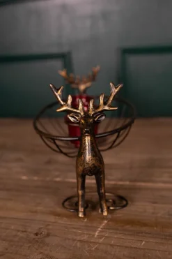 14.5” Metal Deer Basket Tea Light Holder