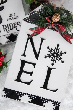 12” Metal Embossed Holiday Wall Sign with Floral Accent