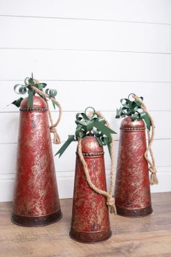 Metal Holiday Bells with Bow & Jute Hanger - Set of 3