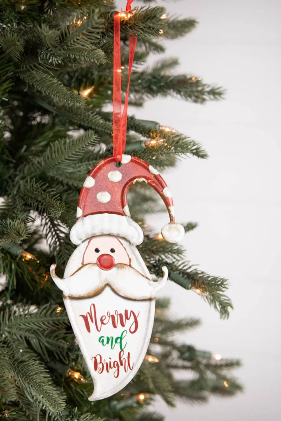 8” Metal Holiday Santa Ornament with Ribbon