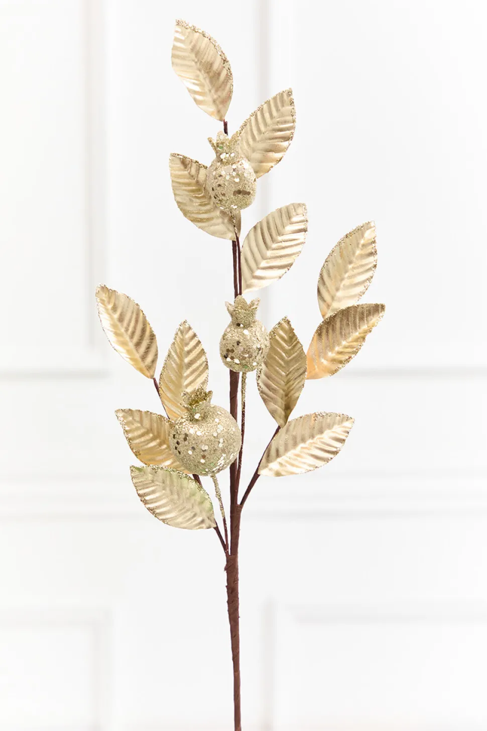 24" Metallic Gold Pomegranate Leaf Spray
