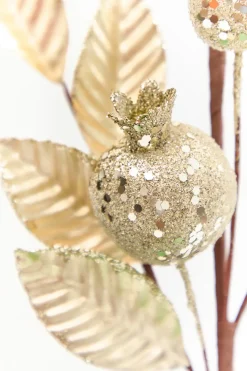 24" Metallic Gold Pomegranate Leaf Spray