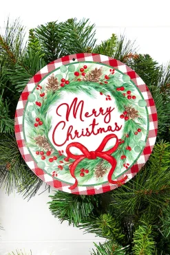 8" Metal Merry Christmas with Wreath