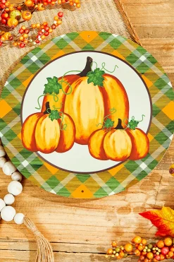 12" Metal Pumpkin/Plaid