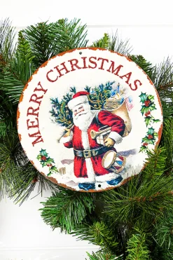 8" Metal with Glitter Vintage Merry Christmas