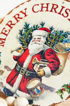8" Metal with Glitter Vintage Merry Christmas