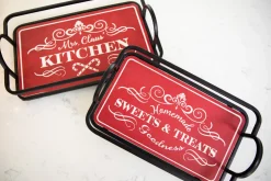 Metal & Wood Engraved Holiday Trays - Set of 2