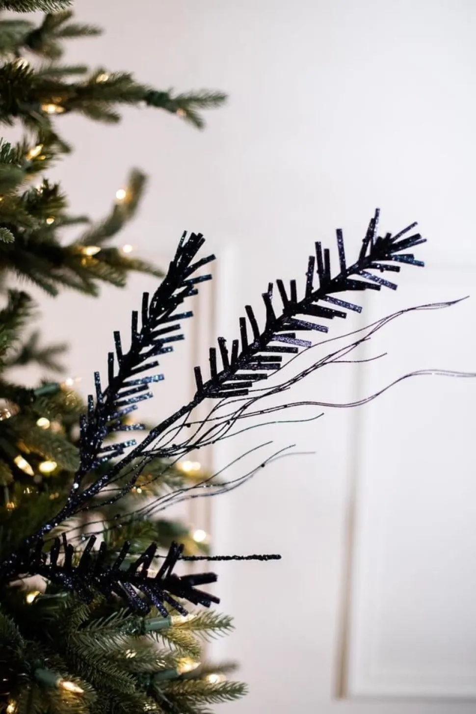 30” Midnight Blue Glitter Pine Spray
