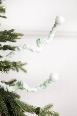 25” Mini Cottonball Peppermint Christmas Spray - Green/White