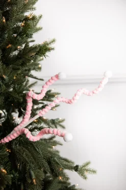 25” Mini Cotton Ball Peppermint Christmas Spray - Pink/White
