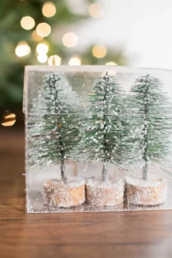 5" Mini Green Bottlebrush Trees - Set of 3