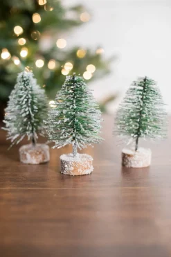 5" Mini Green Bottlebrush Trees - Set of 3