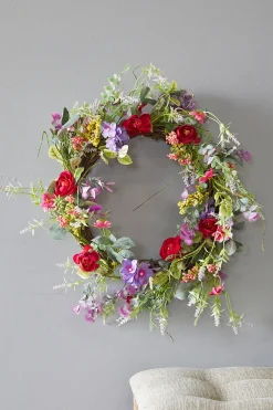 24" Mixed Flower Wreath - Red, Purple & Green