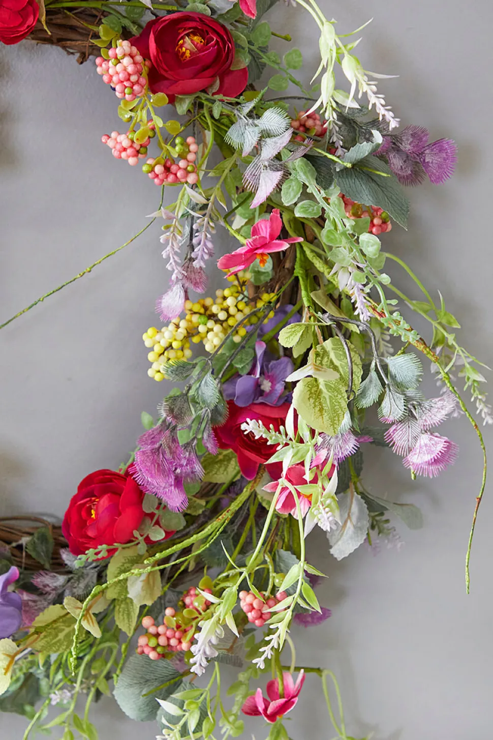 24" Mixed Flower Wreath - Red, Purple & Green