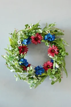 22" Mixed Flower Wreath - Red, White, & Blue