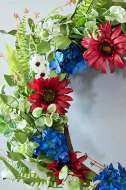 22" Mixed Flower Wreath - Red, White, & Blue