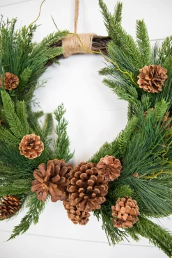 26” Mixed Greens with Pinecones Swag Wreath