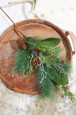 32” Mixed Pine & Magnolia Leaf Pinecone Spray