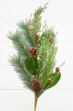 32” Mixed Pine & Magnolia Leaf Pinecone Spray