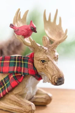 6.5" - 9" Moose with Cardinal & Plaid Scarf