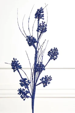 27.5" Navy Glitter Berry Grass Spray