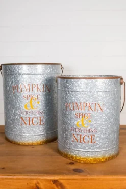 20” Nesting Galvanized Metal Pumpkin Spice Buckets - Set of 2