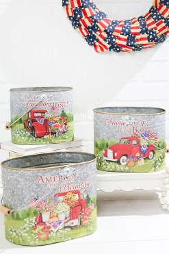 9.8" Nesting Metal Americana Truck Design Buckets - Set Of 3