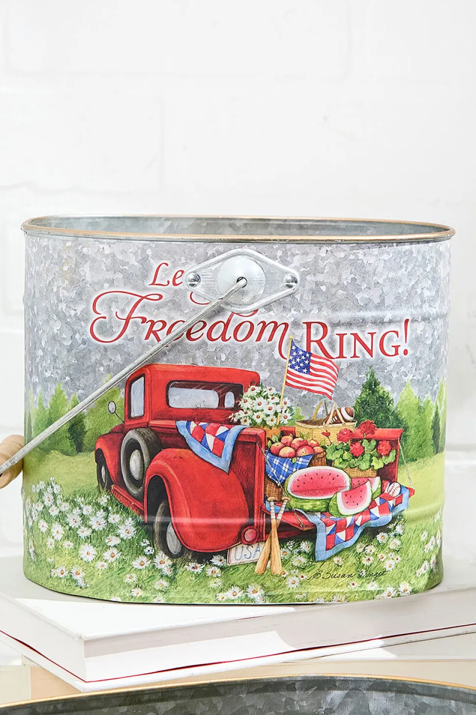 9.8" Nesting Metal Americana Truck Design Buckets - Set Of 3