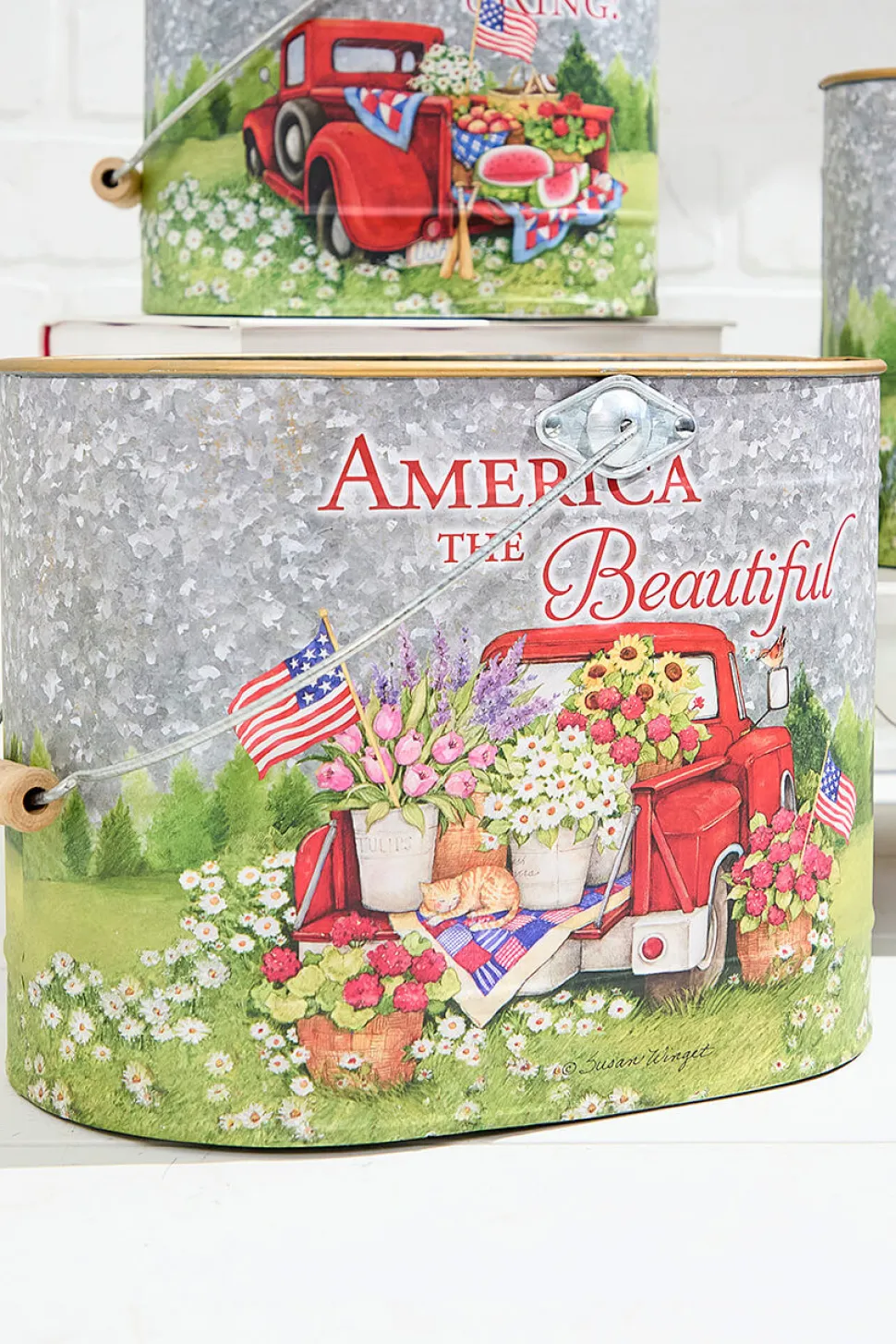 9.8" Nesting Metal Americana Truck Design Buckets - Set Of 3