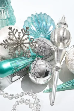 6.75" Northern Sky Blue Pleated Glass Ball Ornament