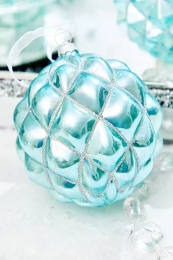 4" Northern Sky Blue Quilted Glass Ornament