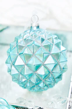 4" Northern Sky Blue Quilted Glass Ornament
