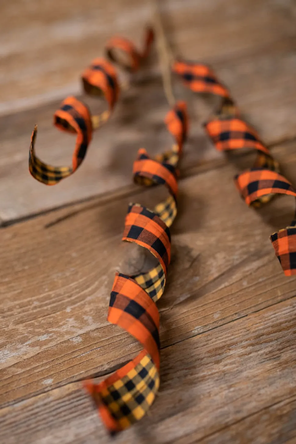 Orange & Black Double Sided Plaid Fall Spray
