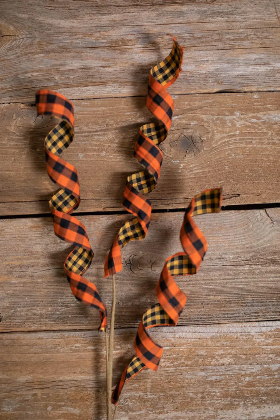 Orange & Black Double Sided Plaid Fall Spray