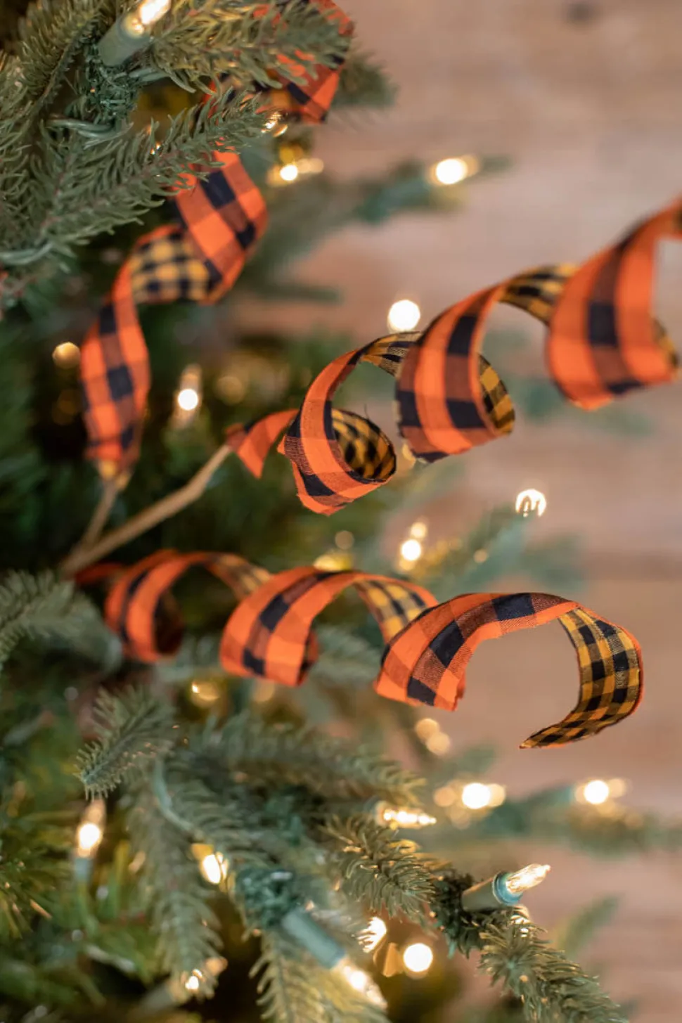 Orange & Black Double Sided Plaid Fall Spray