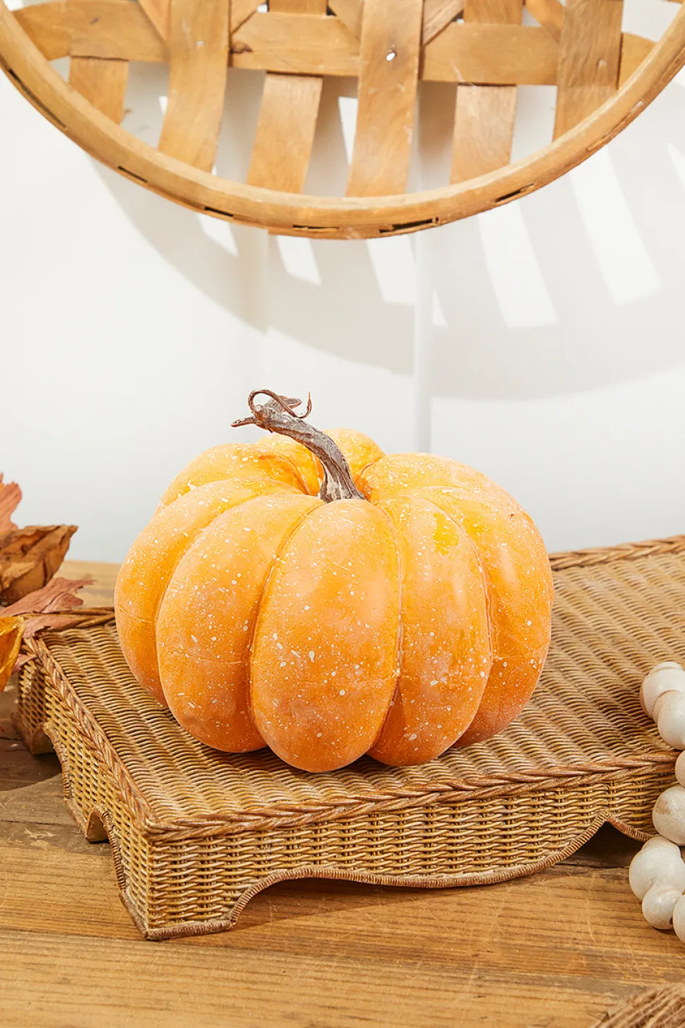 8" Orange Weathered Pumpkin with Stem