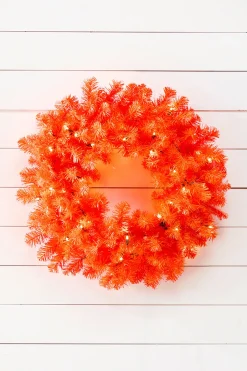 24" Orange Wreath with LED Lights