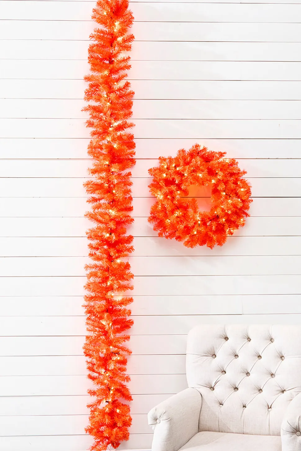24" Orange Wreath with LED Lights