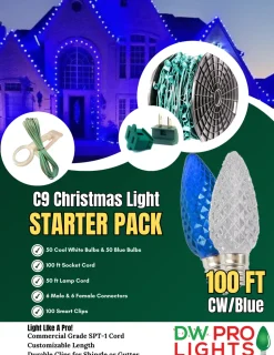 100' Outdoor Christmas Lighting Kit - Cool White/Blue