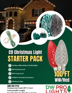 100' Outdoor Christmas Lighting Kit - Warm White/Red