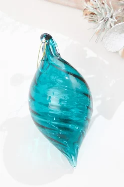 3" - 5" Peacock Blue Glass Swirl Ornament