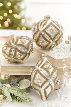 4" - 6" Pearl & Jewel Embellished Glass Ornament