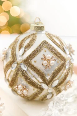 4" - 6" Pearl & Jewel Embellished Glass Ornament