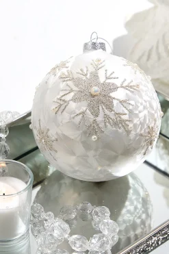 5" Pearl Snowflake Glass Ball Ornament