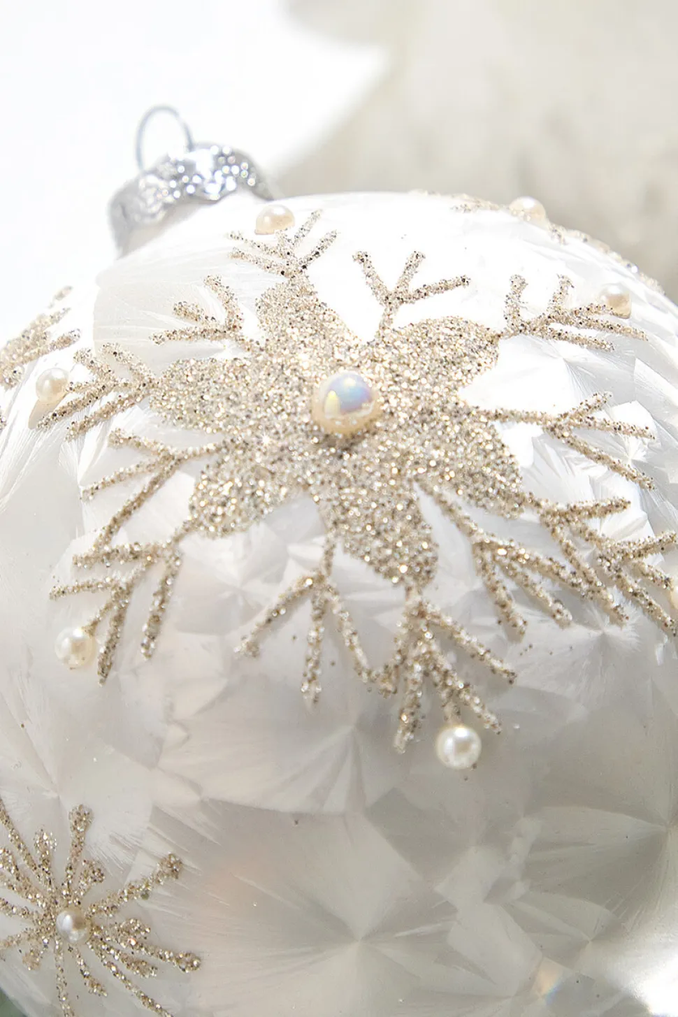 5" Pearl Snowflake Glass Ball Ornament