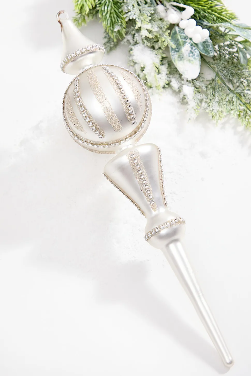 16" Pearl with Rhinestones Glass Finial Ornament