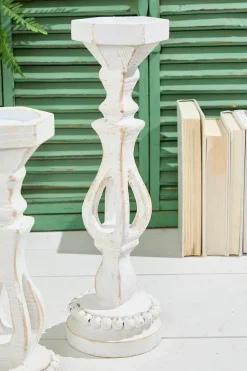 13"-16” Pillar Wood Candle Holder Set