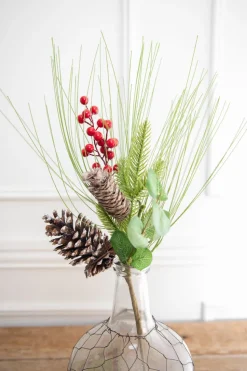 18" Pine Berry Pinecone Spray
